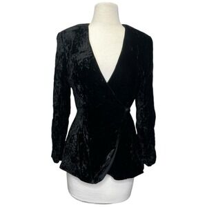 Vintage Constance Saunders Crushed Velvet Blazer 10 Black Wrap‎ Whimsygoth 80s